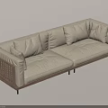 Multi Seater Cream Fabric Sofa With Wooden Lattice Back Dark Wooden Legs And Soft Cushions