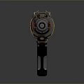 Futuristic Sci Fi Weapon Featuring Metallic Body Red Spiral Parts And Textured Grip