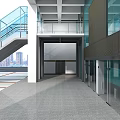 Modern Commercial Complex Exterior With Glass Escalator And Entrance Plaza