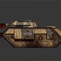 Tan and Black Military Vehicle With Armored Structure Hatch Wheels Red Taillights