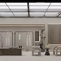 Modern Clothing Store Interior With Wooden Display Walls Seating And Decorative Plants