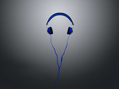 Blue Over Ear Headphones With Black Ear Cups And Wired Cable 3d model