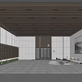 Modern Front Desk Reception Area With Elevator Sofa Coffee Table Ceiling Lights And Wall Design 3d model