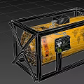 Yellow Gas Cylinder in Black Metal Frame with Electronic Device and GAS Label