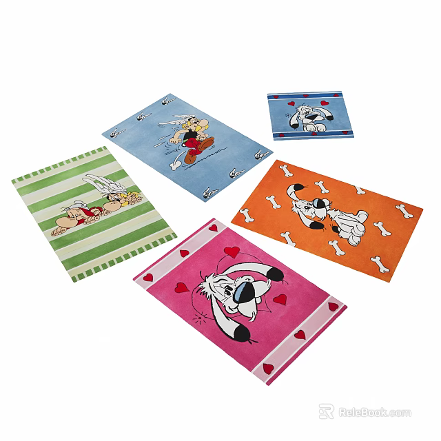 Colorful Square Rugs Featuring Cartoon Characters And Various Patterns Like Stripes Hearts And Bones 3d model 