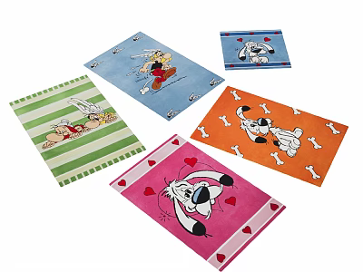 Colorful Square Rugs Featuring Cartoon Characters And Various Patterns Like Stripes Hearts And Bones 3d model