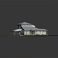 Detached Villa With Gray Roof Glass Covered Porch Green Lawn Flower Bushes And Driveway