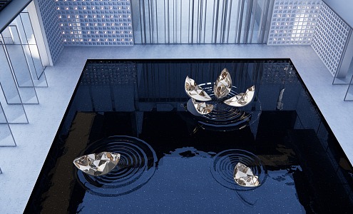 Modern Sculpture Petal Theme Water Ripple Mirror Waterscape Abstract Sculpture 3d model