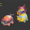 Playful Cartoon Character Toy Cars With Animal Shapes Tail Bow Wings And Colorful Design