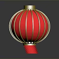 Traditional Red Chinese Lantern with Golden Frame and Ribbed Structure