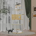Wooden Multi Level Cat Tree With Condo Platforms And Hanging Toy For Indoor Cats