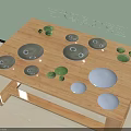 Artistic Tableware Set 3D Model Display on Wooden Table with Green and White Pieces