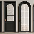 Modern Black Hinged Doors With Arched Rectangular Frosted Glass Panels And Brass Handles