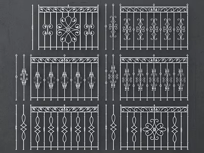 Various Decorative Wrought Iron Fence Designs Featuring Ornate Patterns And Scrollwork 3d model