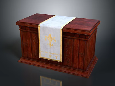 Classic Wooden Console Cabinet with Dark Red Wood Carved Details and Top Cloth Gold Pattern 3d model