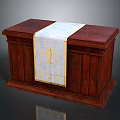 Classic Wooden Console Cabinet with Dark Red Wood Carved Details and Top Cloth Gold Pattern