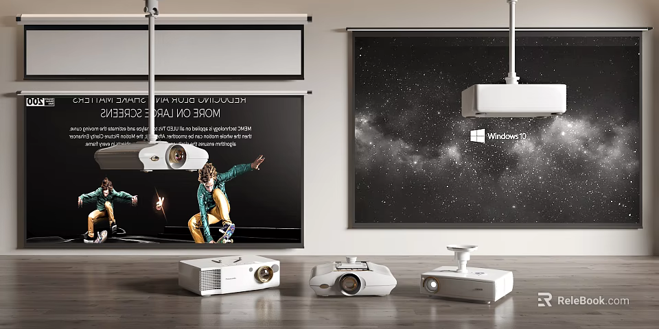 Advanced Modern Projection Monitoring System With Multiple Projectors And Large Display Screens 3d model 