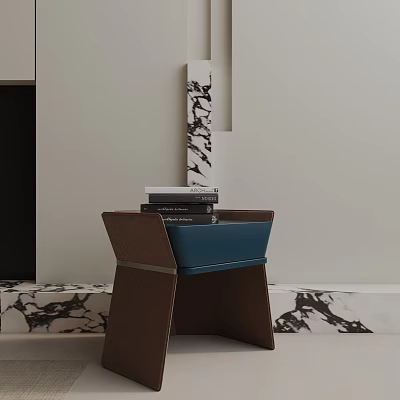 Modern Minimalist Side Table In Brown Blue With Books On Top Marble Accent 3d model