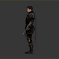 A Man In Leather Armor Wielding Dual Swords As Fantasy Warrior