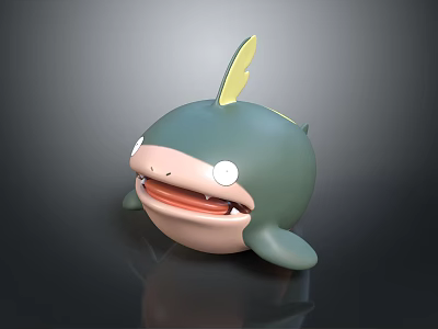 Cute Green Cartoon Shark With Yellow Fin Playful Design 3D Rendered Plush Toy 3d model
