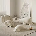 Cute Bear Shaped Beige Lazy Sofa in Cozy Room with Wall Art Rug and Figurine