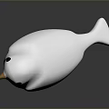 White Bird with Orange Beak and Feet Standing on Reflective Black Surface against Gray Background