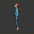 3D Model Game Movie Character In Blue Tracksuit With Red Shoes And Headphones
