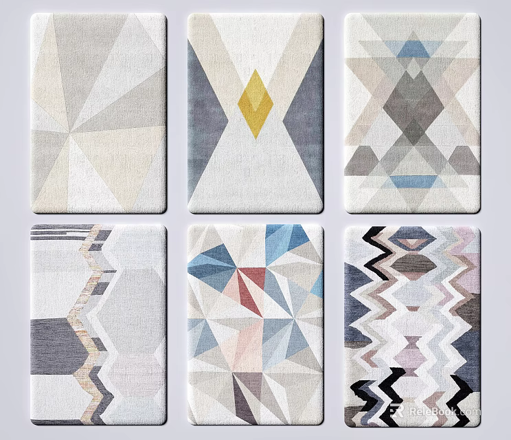 Modern Square Rugs Featuring Geometric Patterns And Abstract Designs In Various Colors 3d model