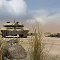Military Utility Vehicles Featuring Tank And Armored Car In Open Terrain With Rocks And Grass