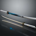 Samurai Sword With White Sheath Blue Decorations Silver Blade And White Gold Handle