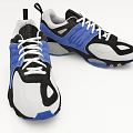 Blue White Black Athletic Shoes With Air Cushion Sole And Modern Design Elements