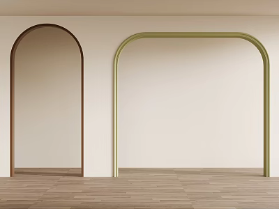 Interior Design Featuring Two Colored Door Arches Brown And Green Against White Walls Wooden Floor 3d model