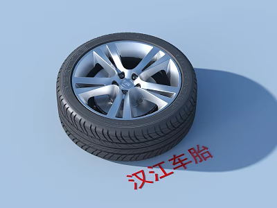 Hanjiang Car Tire with Silver Alloy Wheel Rim and Tread Design 3d model