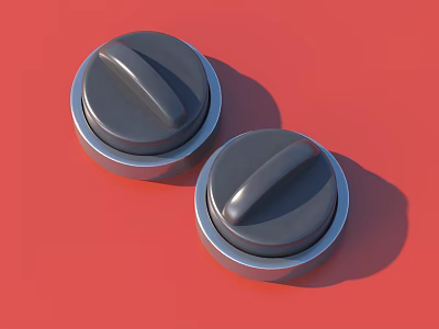 Two Black Control Knobs on Red Background with Silver Edges And Black Levers 3d model