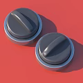Two Black Control Knobs on Red Background with Silver Edges And Black Levers