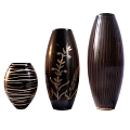 Three Ceramic Vases with Striped Gold Floral and Vertical Line Patterns