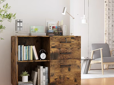 Wooden Console Table Entryway Furniture With Books Clock Plant And Lamp For Modern Decor 3d model