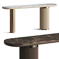 Stylish Console Table With White Marble Top And Fluted Metal Columns Design