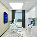 Modern Dental Clinic Interior With Dental Chair White Cabinets Computer And Window