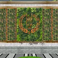 Green Plant Feature Wall With Decorative Metal Frame And Circular Emblem