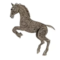 Silver Horse Sculpture With Intricate Carvings In Rearing Pose And Detailed Patterns