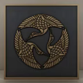 Three Cranes Wooden Carving Animal Painting With Circular Design And Detailed Wings