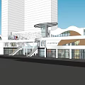Modern Urban Commercial Complex With Green Roof Design Glass Structure And Open Space