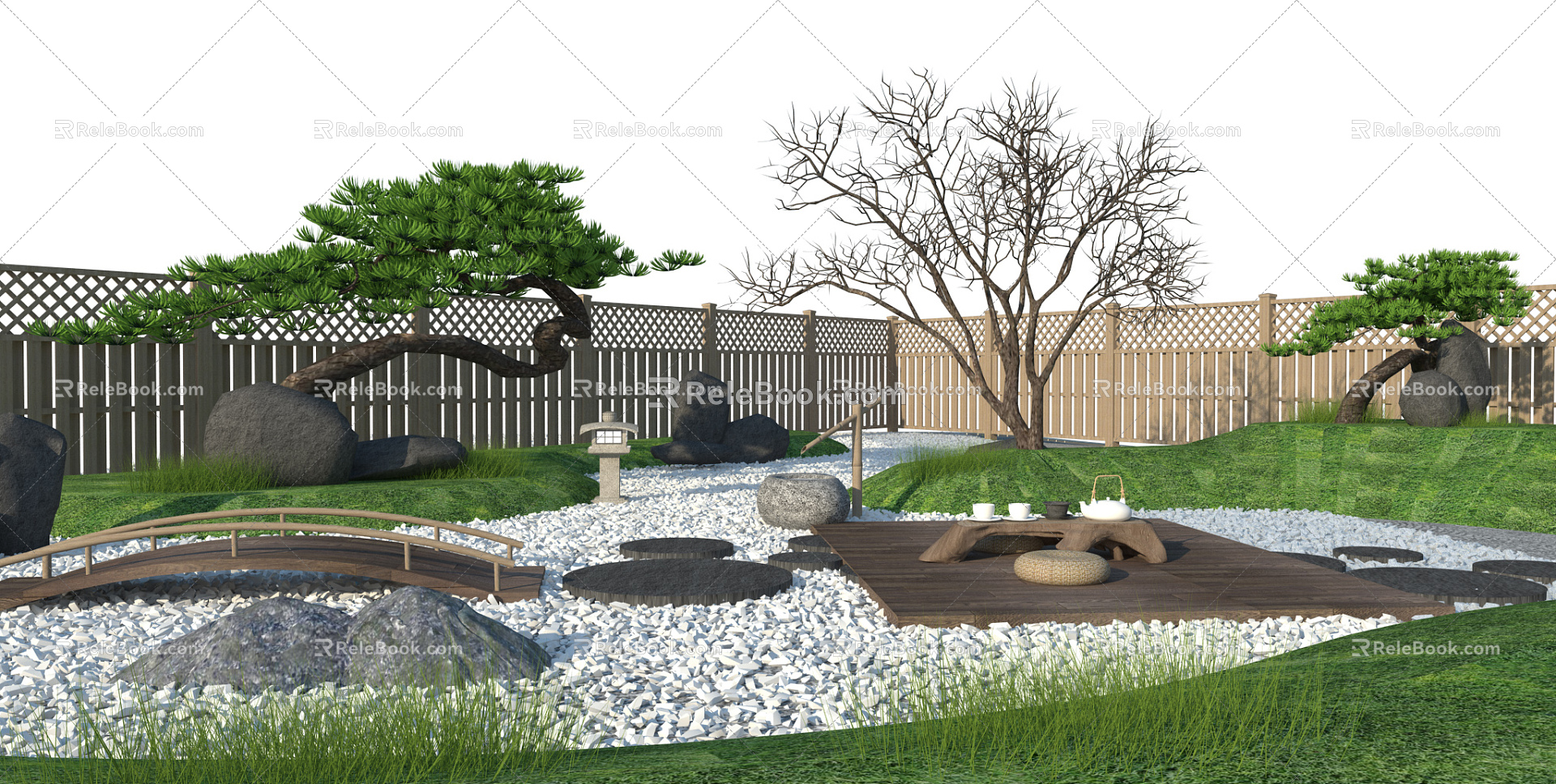 New Chinese style landscape sketch dry landscape courtyard landscape 3d model