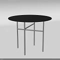 Modern Round Dining Table With Black Tabletop And Silver Metal Legs
