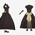 Vintage Black Long Dress With Intricate Lace Details Gloves And Shoes