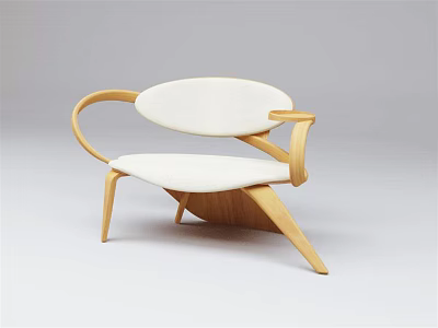 Modern Wooden Frame Leisure Chair with White Cushion and Curved Armrests Minimalist Style 3d model