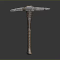 Old Fashioned Pickaxe Tool With Metal Head And Wooden Wrapped Handle