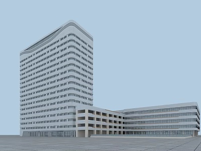 Modern Hospital Building Design Featuring High Rise Tower And Low Rise Connected Structure 3d model