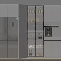 Modern Kitchen Wine Cabinet With Glass Doors Displaying Wine Bottles And Glassware